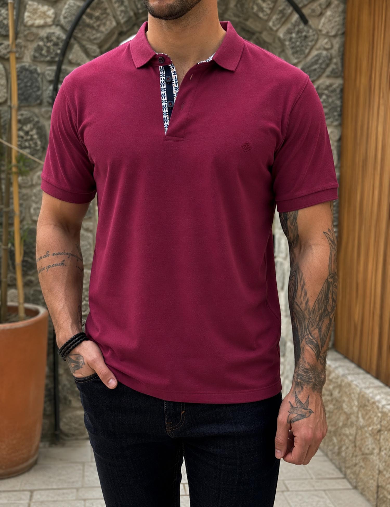Origin ανδρική κερασί πικέ Polo μπλούζα Plus Size 262723C - Origin - 